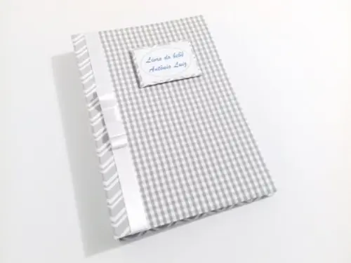 Livro/Diário do bebê cinza neutro