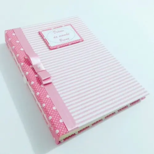 Livro/Diário do bebê rosa de bolinha
