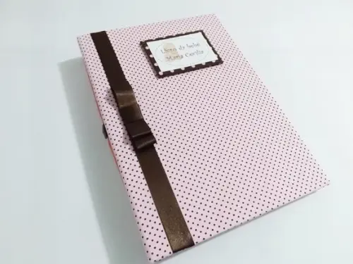 Livro/Diário do bebê rosa de bolinha