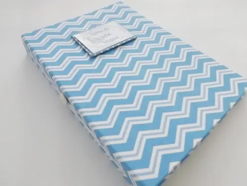 Livro/Diário do bebê azul em chevron