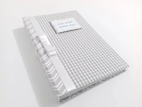 Livro/Diário do bebê cinza neutro
