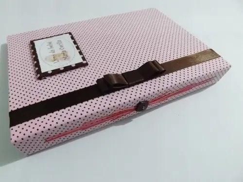 Livro/Diário do bebê rosa de bolinha
