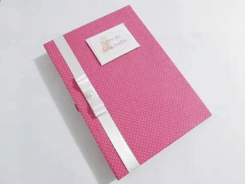 Livro/Diário do bebê rosa de bolinha