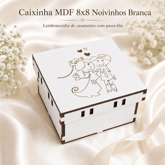Caixa 8x8 mdf Noivinhos Branca para Casamento Batizado Festa