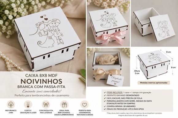 Caixa 8x8 mdf Noivinhos Branca para Casamento Batizado Festa