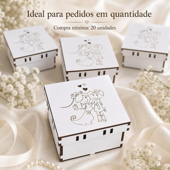 Caixa 8x8 mdf Noivinhos Branca para Casamento Batizado Festa