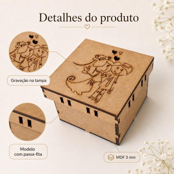 Caixinha mdf 8x8 Noivinhos com Passa-fita para Lembrancinha