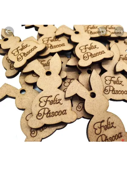 50 Aplique Feliz Páscoa Pingente Coelho Enfeite mdf Cru 5cm