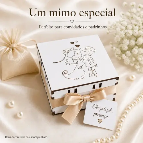 Caixa 8x8 mdf Noivinhos Branca para Casamento Batizado Festa