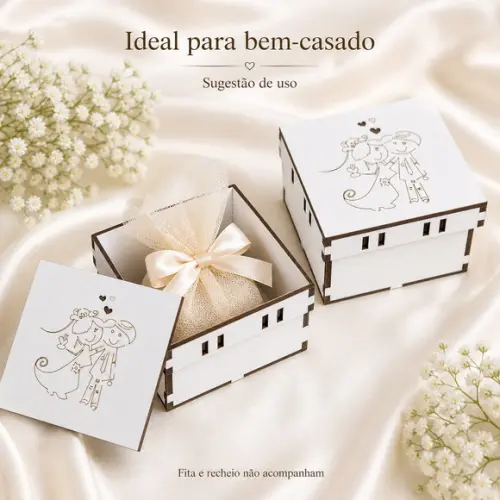 Caixa 8x8 mdf Noivinhos Branca para Casamento Batizado Festa
