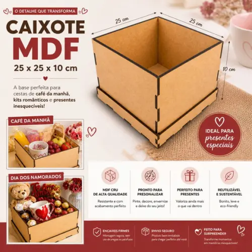 Caixa mdf 25x25 para Cesta de Café da Manhã Dia dos Namorado