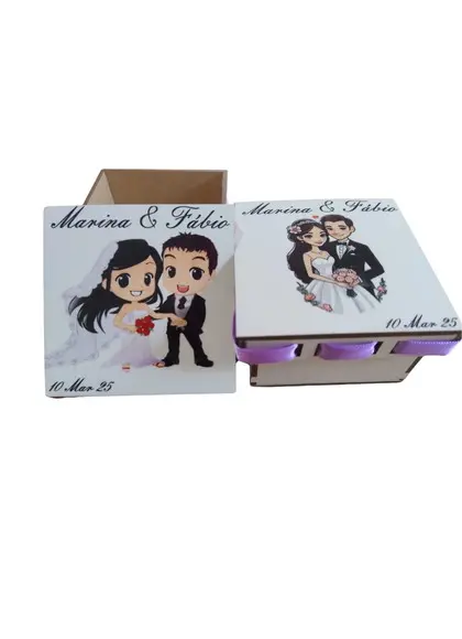 Caixa mdf 8x8cm Noivinhos Coloridos