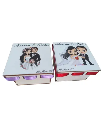 Caixa mdf 8x8cm Noivinhos Coloridos