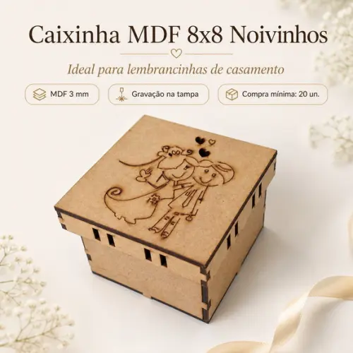 Caixinha mdf 8x8 Noivinhos com Passa-fita para Lembrancinha