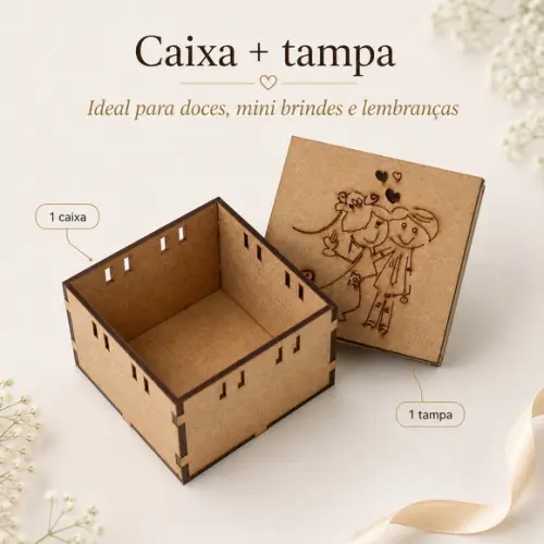 Caixinha mdf 8x8 Noivinhos com Passa-fita para Lembrancinha