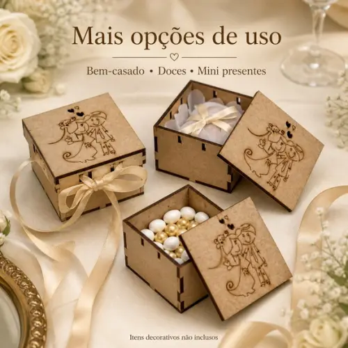 Caixinha mdf 8x8 Noivinhos com Passa-fita para Lembrancinha