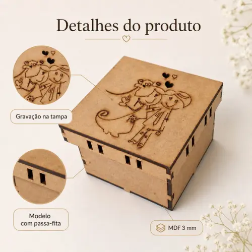 Caixinha mdf 8x8 Noivinhos com Passa-fita para Lembrancinha