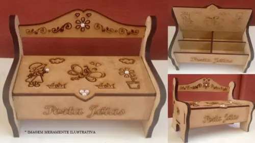 Porta Jóia Banquinho mdf Cru C/divisória