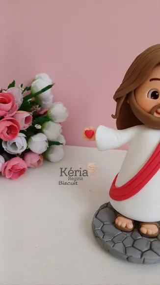 Jesus de Biscuit, para Topo de Bolo, Decoração, Lembrancinha