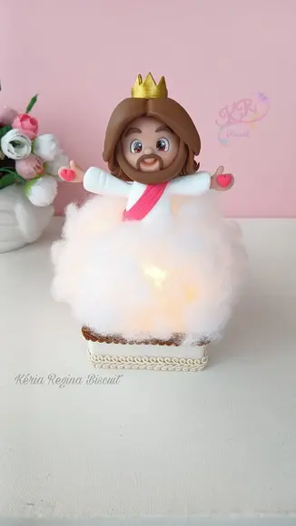 Jesus nas Nuvens Iluminada em Biscuit