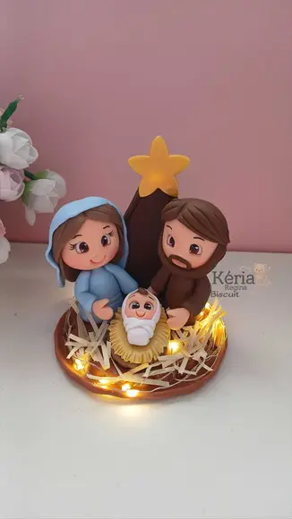 Mini Presépio Iluminado em Biscuit