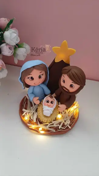 Mini Presépio Iluminado em Biscuit