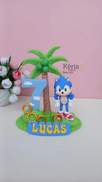 Topo de Bolo Sonic em Biscuit