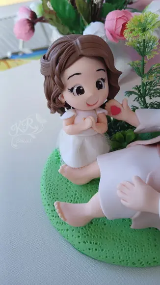 Topo Personalizado, Menina com Jesus, em Biscuit