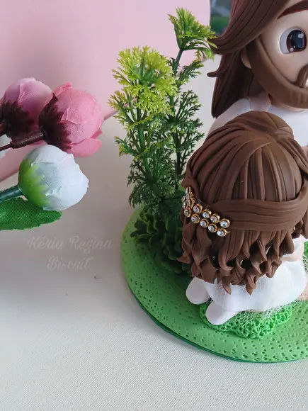 Topo Personalizado, Menina com Jesus, em Biscuit