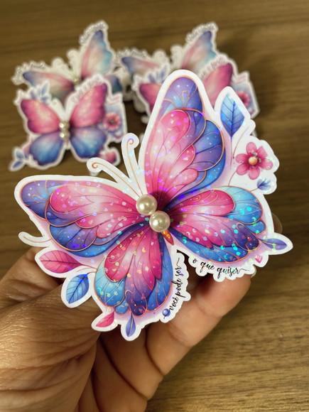 Card Borboleta Efeito Holográfico com Brinco de Pérolas