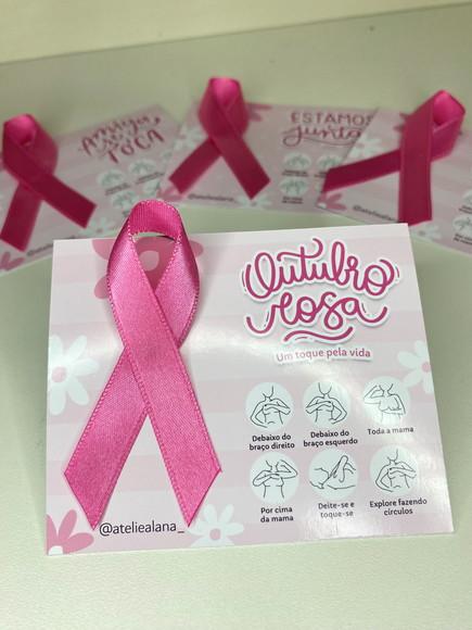 Card com Laço Campanha Outubro Rosa com Alfinete