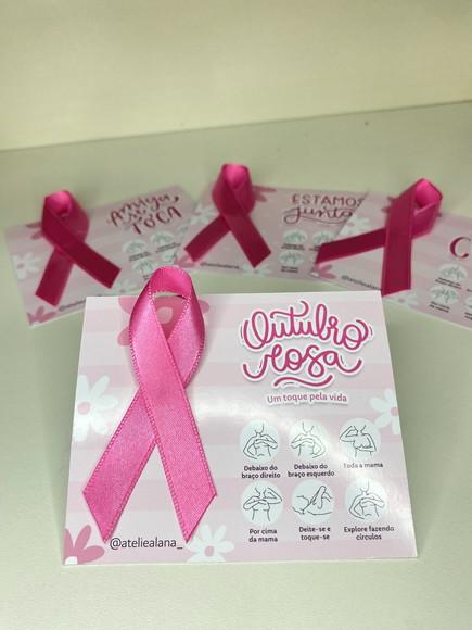 Card com Laço Campanha Outubro Rosa com Alfinete