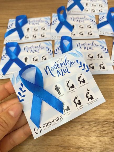 Card com Laço Campanha Novembro Azul com Alfinete