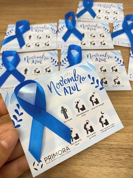 Card com Laço Campanha Novembro Azul com Alfinete
