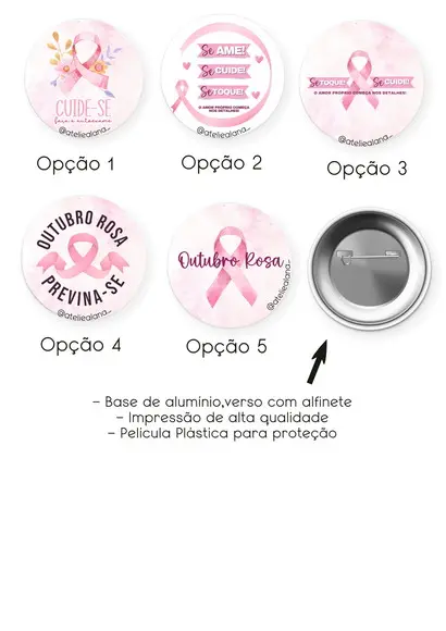 10 Bottons Alfinete Personalizados - 55mm