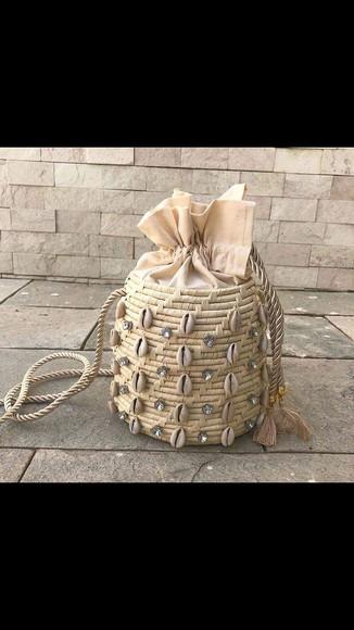 Bolsa de Palha Saco Com Búzios e Strass Deluxe