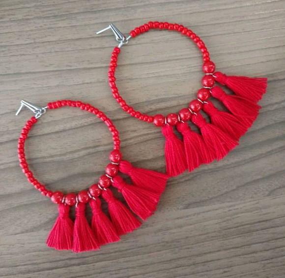 Brinco argola de franjas Vermelho