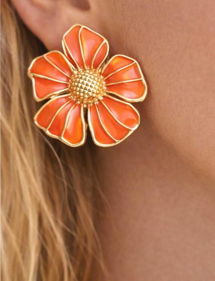 Brinco de Metal Resinado Flor Coral | Verão - Festa Moana