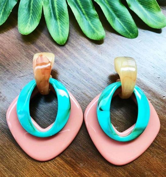 Brinco de Resina Duo Rose in Turquesa