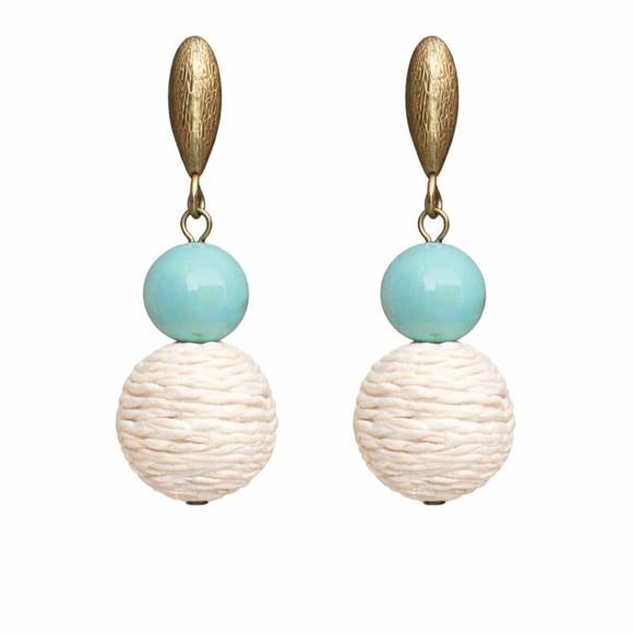 Brinco Feminino Bolas Off Rústica e Turquesa | Casual Leve