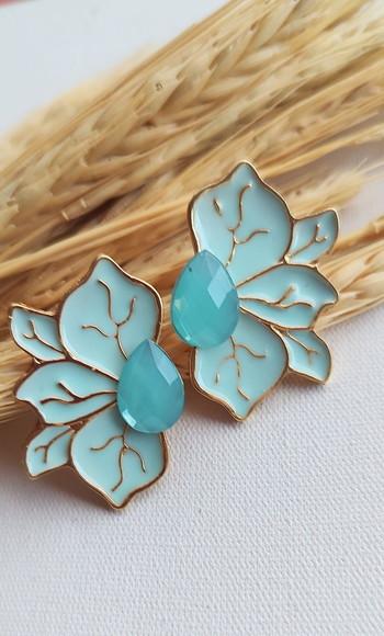 Brinco Flor Resinado Alice com Pedra - Aquamarine