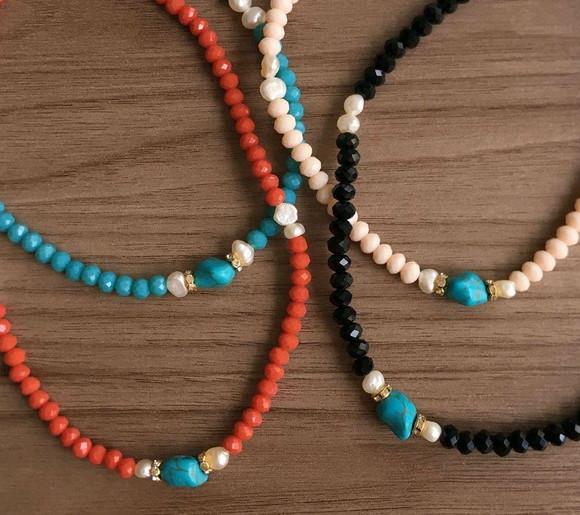 Chocker Cristal e Pedra Turquesa