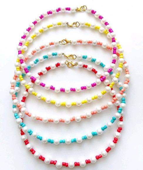 Chocker Miçangas Coloridas com Pérolas - Valor unitário
