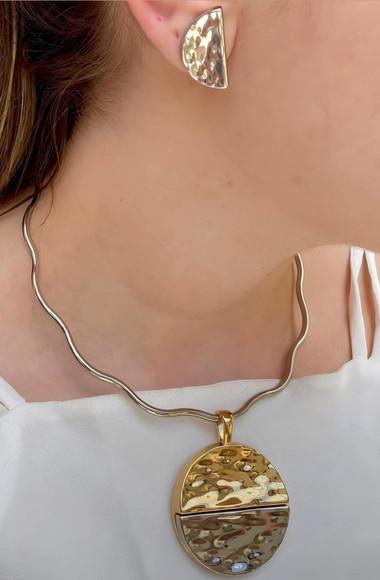 Colar em Aro em Onda com Medalhão Duo Prata e Dourado