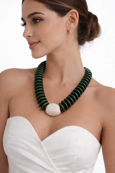 Colar Maxi em Resina Verde e Marfim | Elegante - Presente