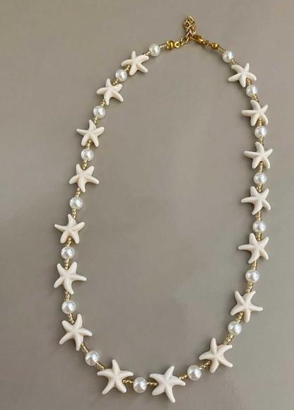 Gargantilha Chocker Estrela do Mar de Pedra e Pérolas