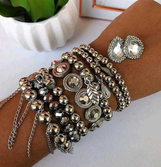 Kit de Pulseiras Prateado