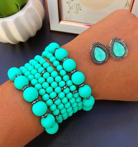 Kit de Pulseiras Verde Green + brinco