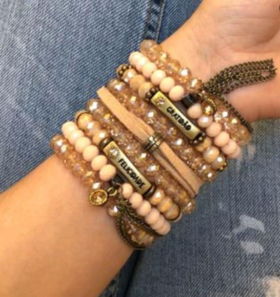Mix de Pulseiras Cristal Deluxe - Bege,nude e Mel
