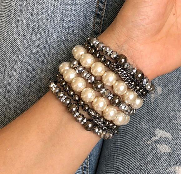 Mix De Pulseiras Cristal e Perola